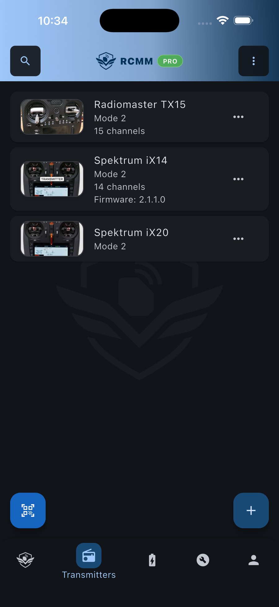 iPhone: transmitters with mode, channels and firmware