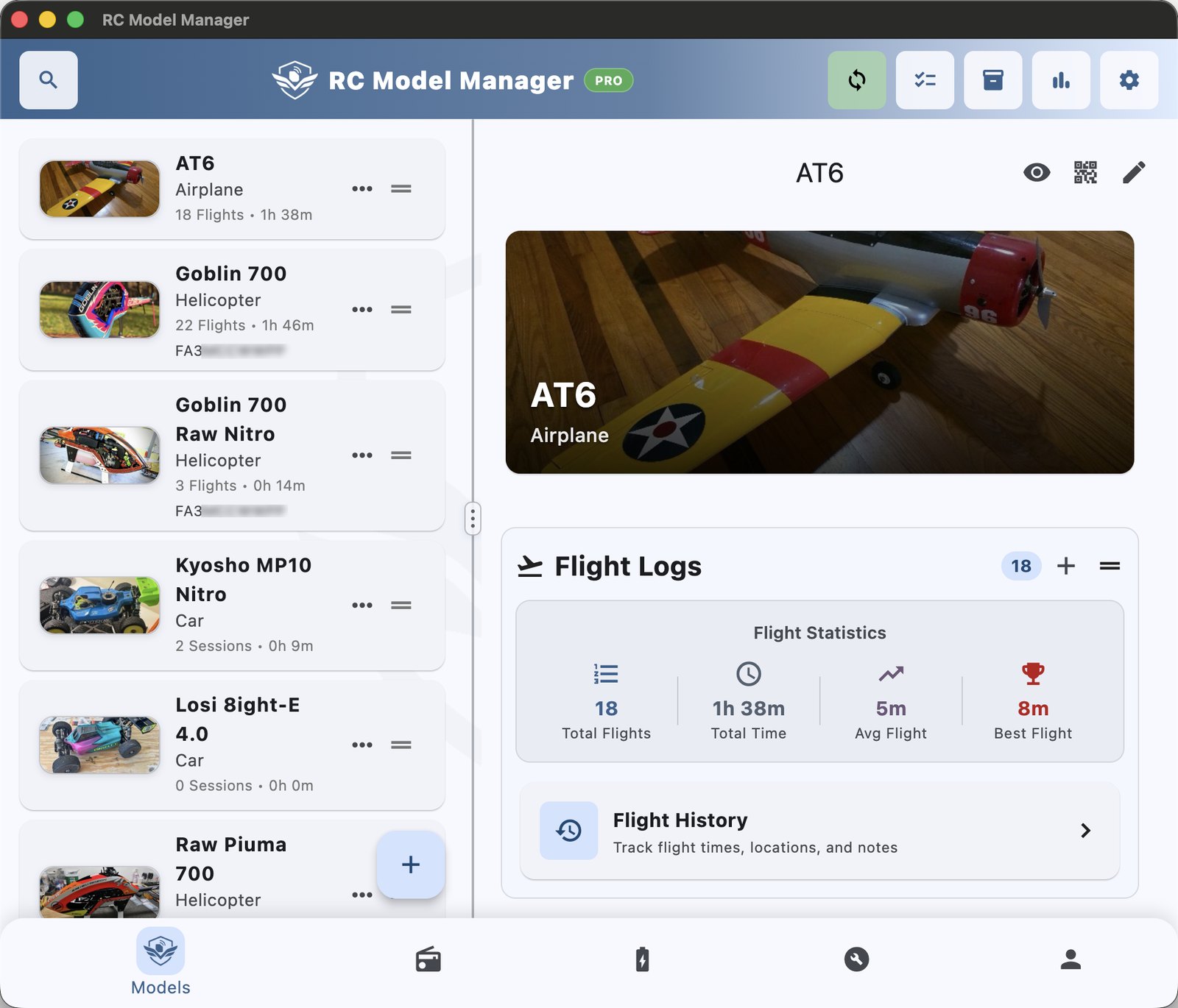 Desktop: your fleet and model details side by side (light theme)